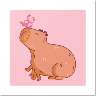 Capybara with a pink bird, a parody of AI art Posters and Art